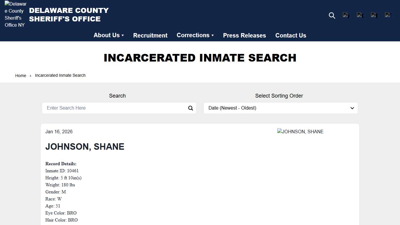 Incarcerated Inmate Search | Delaware County Sheriff's Office NY